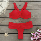 Maillot de bain bikini fendu avec haut tube de couleur unie et sac rigide